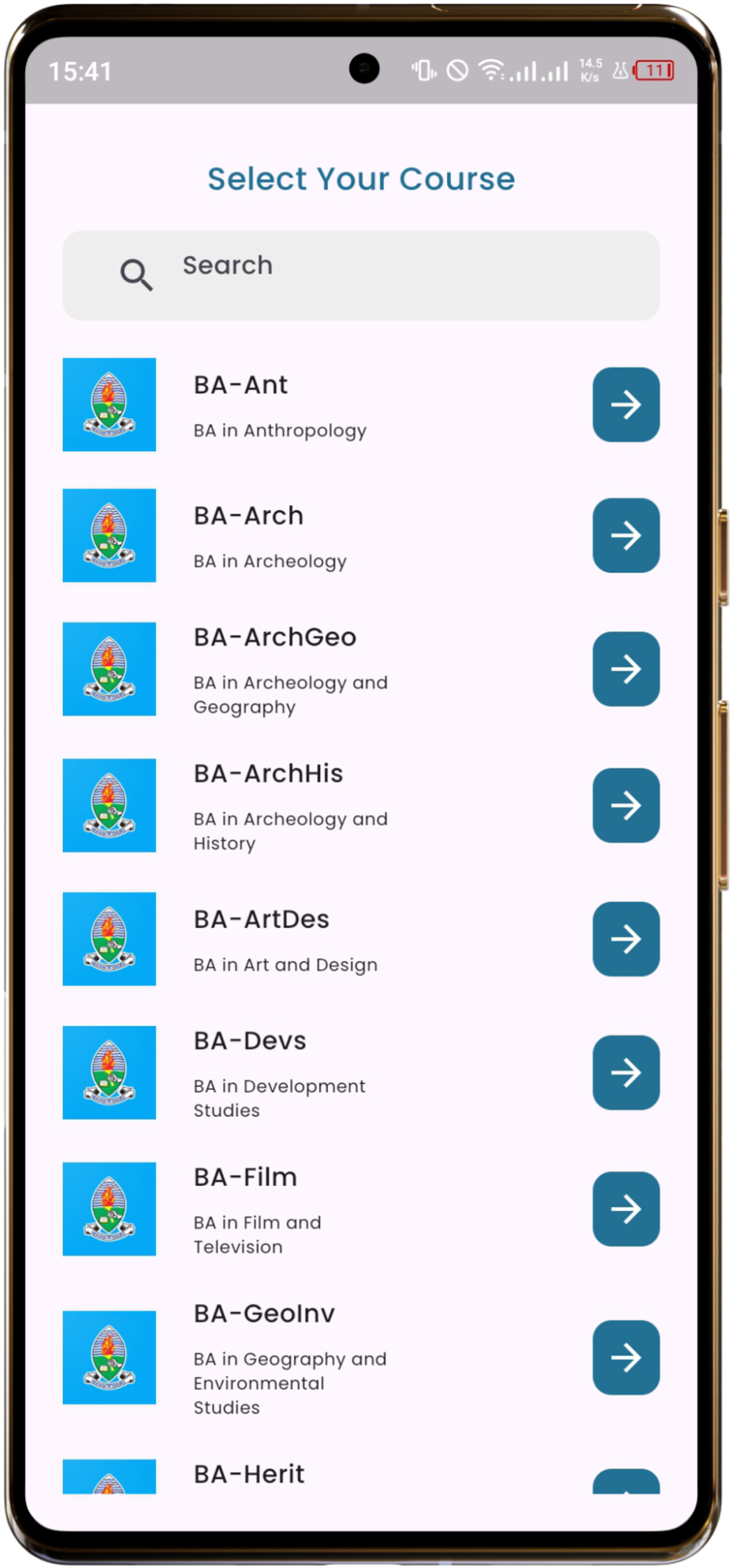 Course Selection Screen